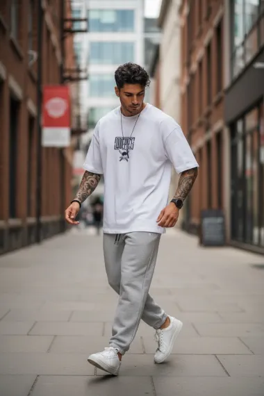 Tricou barbati alb, cu imprimeu pe spate, oversize 11823 P19-6.1